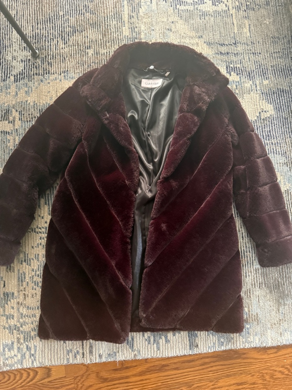 Calvin Klein Plush Teddy Coat in Deep Wine